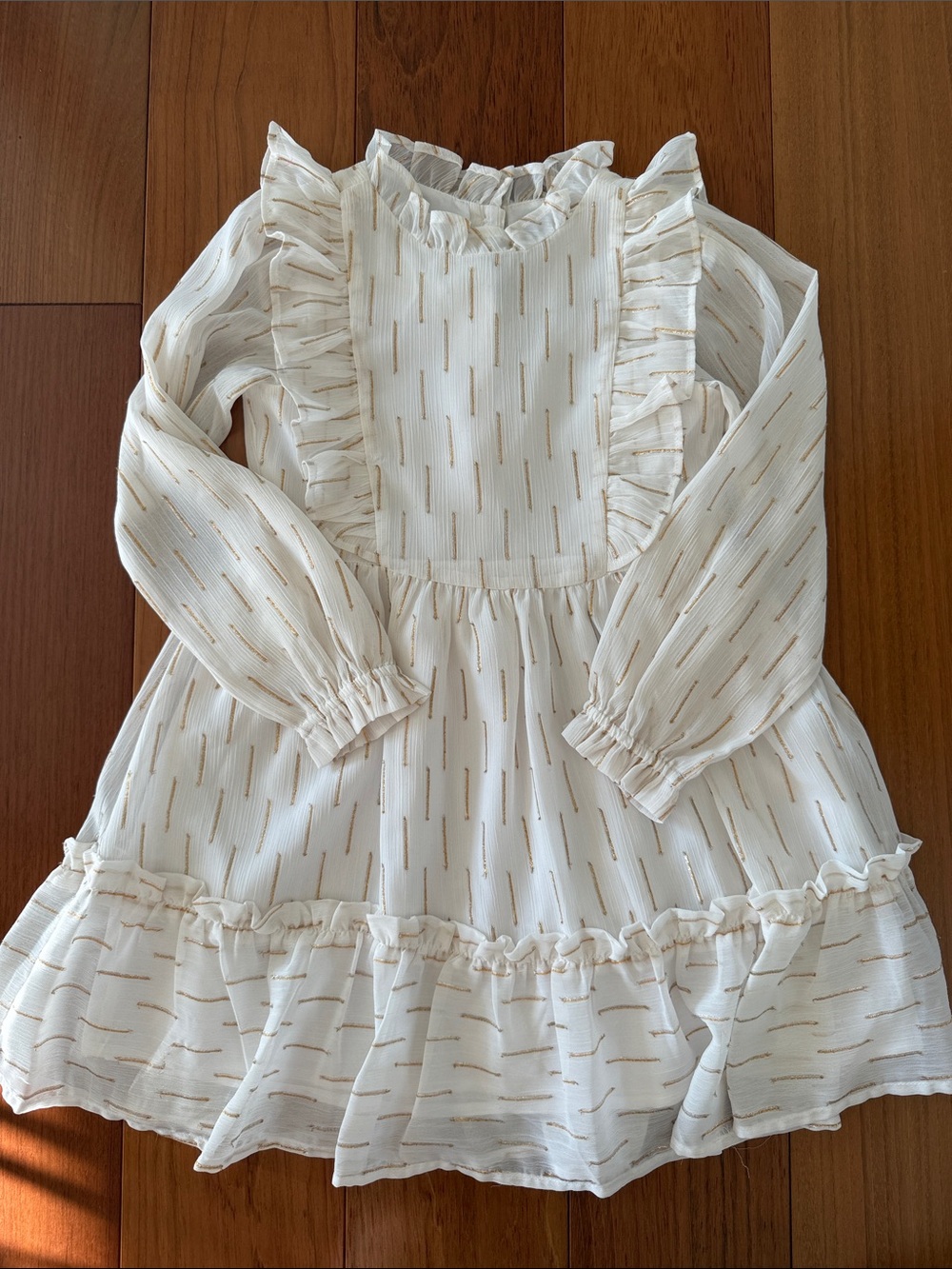 Janie & Jack Girls' Cream Ruffle Long-Sleeve Dress